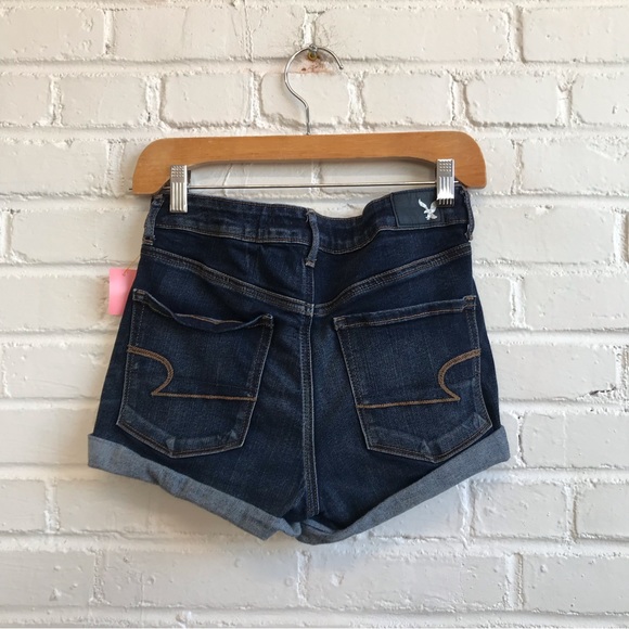 AMERICAN EAGLE OUTFITTERS cuffed blue denim Hi Rise shorts - Picture 2 of 4